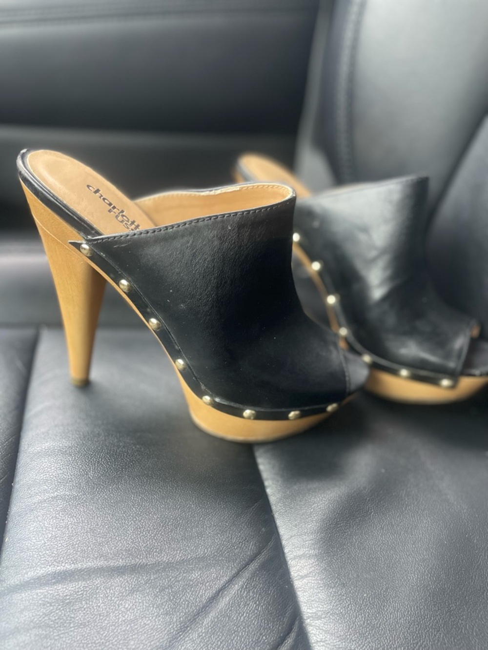 Y2K charlotte ruse Black Leather Studded Platform Mule Heels